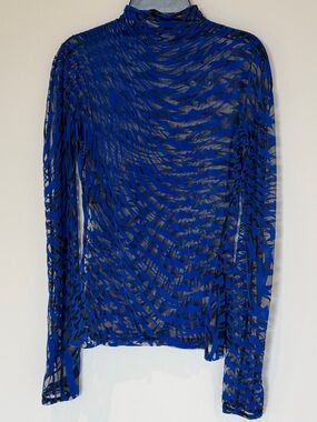 Mugler Royal Blue Sheer Patterned Long Sleeve Top